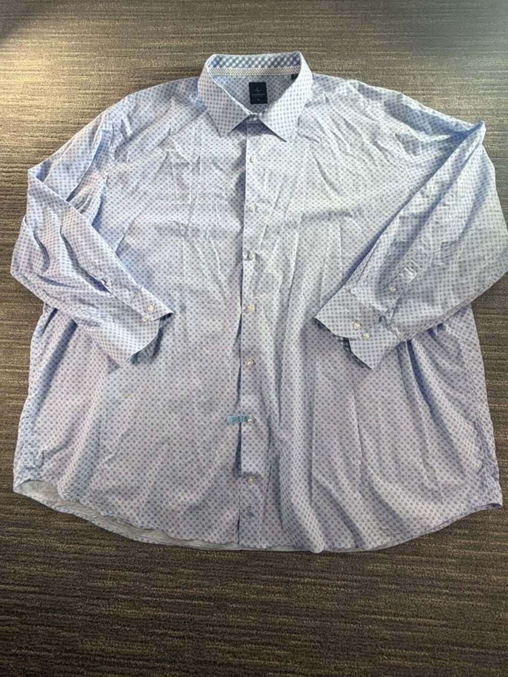 Tailorbyrd Collection Blue Geometric Print Button Down Shirt 4XL